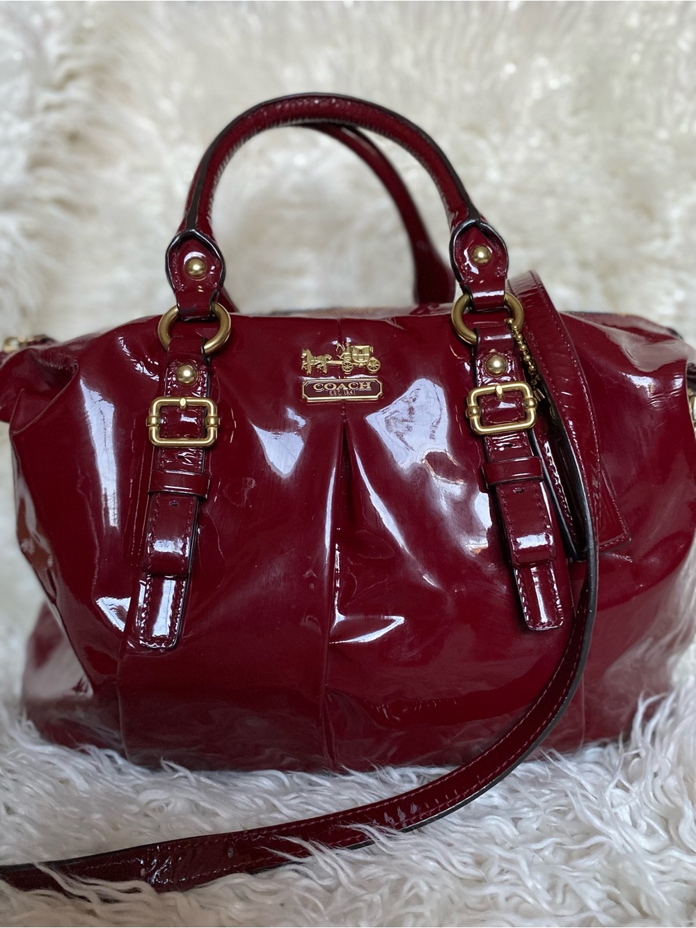 Coach Madison Juliette Red Satchel in Wine Red with Brassy Gold Hardware